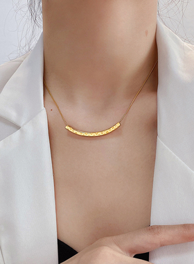 钛钢镀18k玫瑰金ins潮风微笑项链