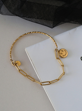 笑脸手链女ins小众18k简约包彩金