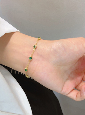 小众设计祖母绿爱心手链女