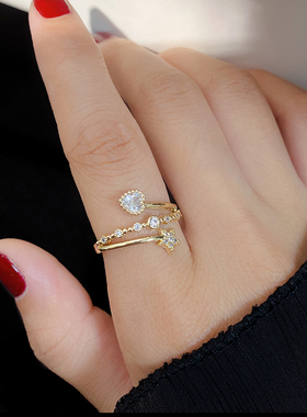 轻奢爱心女小众新潮玫瑰金戒指