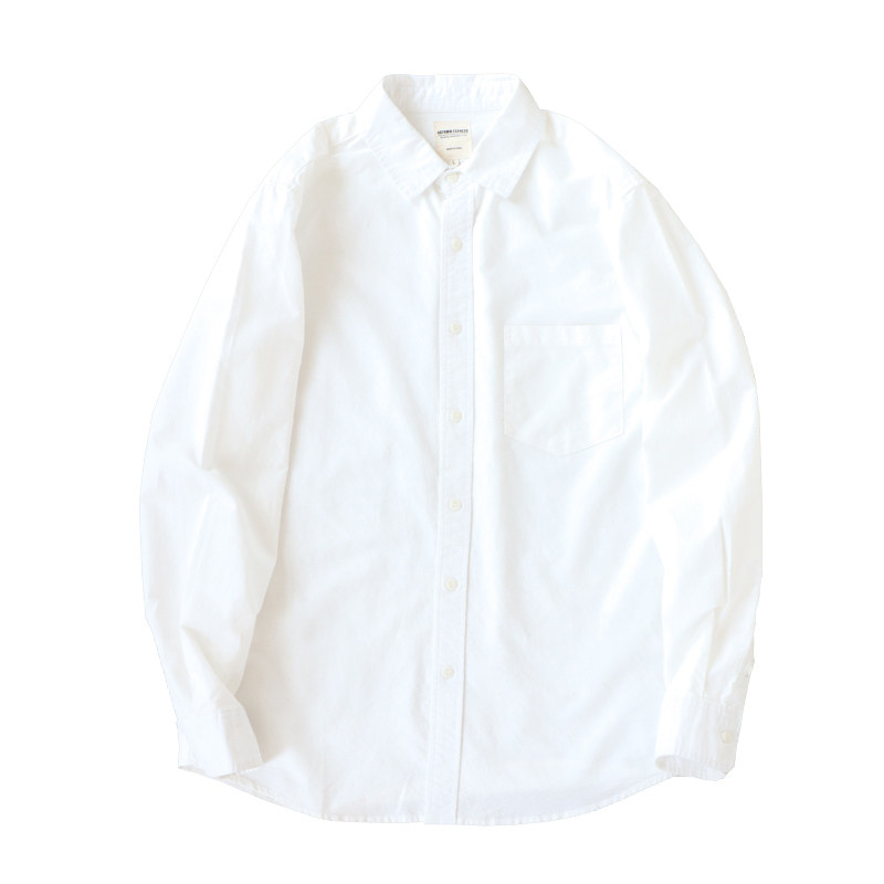 毕备款日系纯棉牛津纺复古口袋长袖翻领衬衣男女宽松白衬衫外套潮,淘宝优惠券,粉丝福利购,淘宝优惠卷