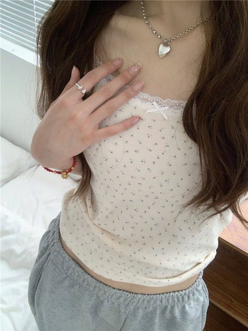 纯欲外穿蕾丝碎花吊带背心女早春修身短款bm打底内搭上衣带胸垫,淘宝优惠券,粉丝福利购,淘宝优惠卷