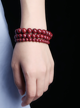 天然原矿透光晶体朱砂高含量手串时尚简约复古单圈老型男女款手链