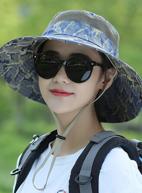 帽子女渔夫帽遮阳防晒太阳帽夏季户外盆帽骑车情侣登山帽钓鱼大檐