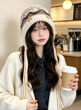 费尔岛提花毛线帽子女秋冬季