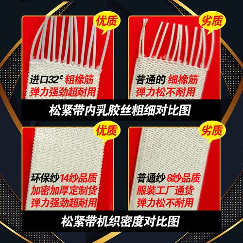 14纱超厚进口高弹黑白色松紧带橡皮筋宽扁改换裤腰改衣店家用加厚 - 图2