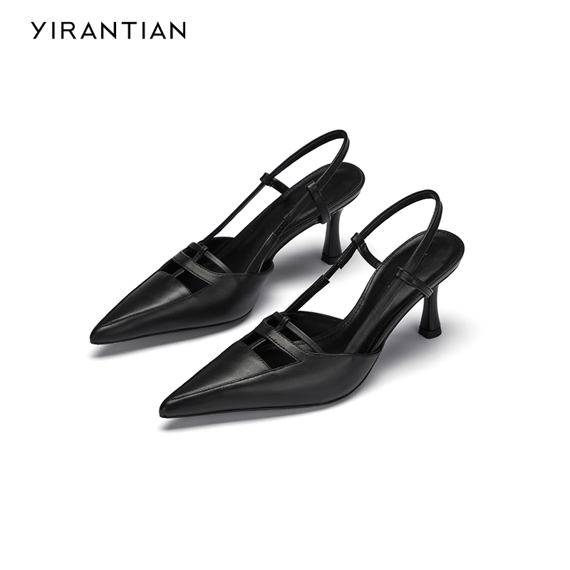 【YIRANTIAN】设计师质感复古百搭蝎形尖头几何猫跟低跟皮鞋女 - 图3