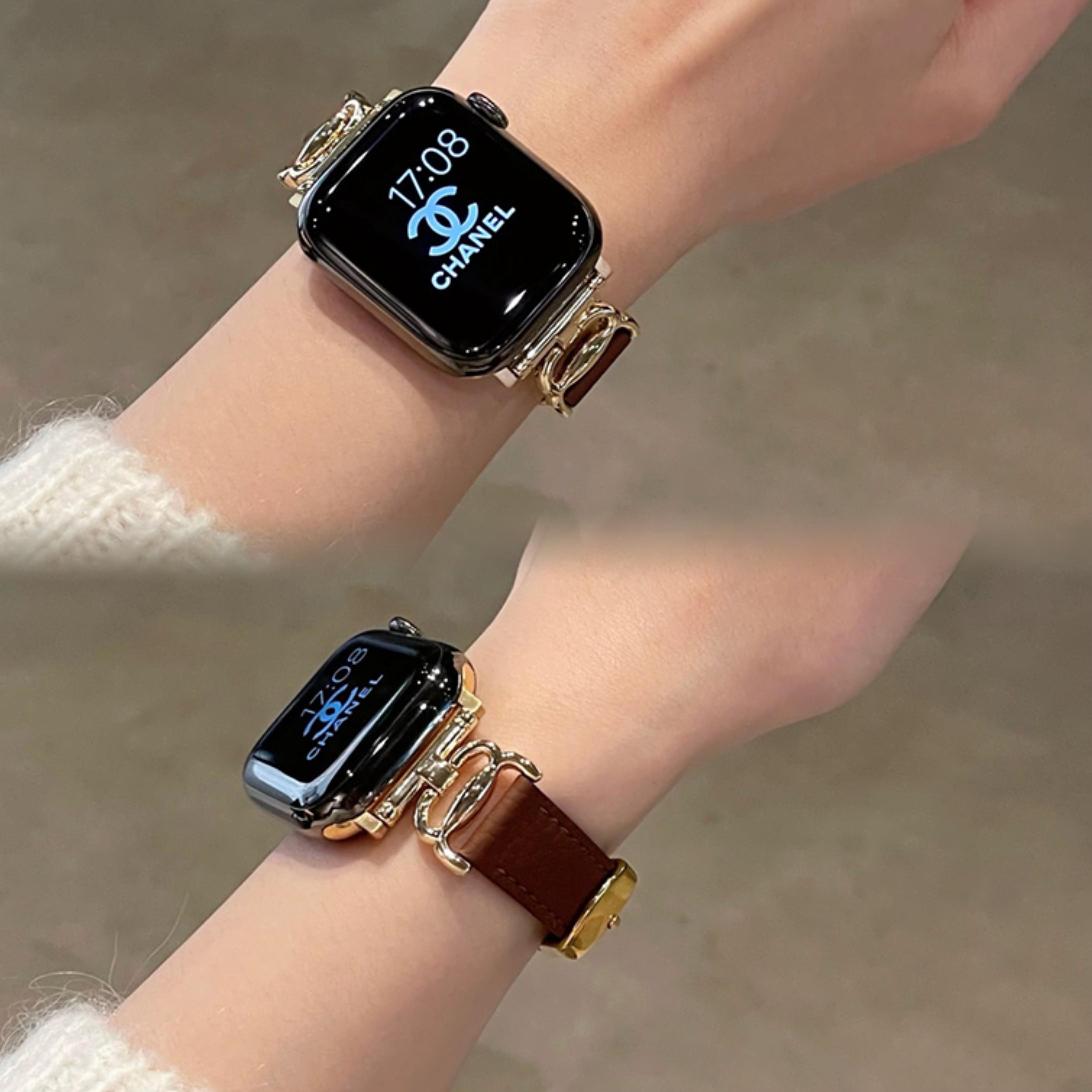 复古色荔枝纹iwatch9表带细款皮质苹果手表适用applewatch876se女-图1