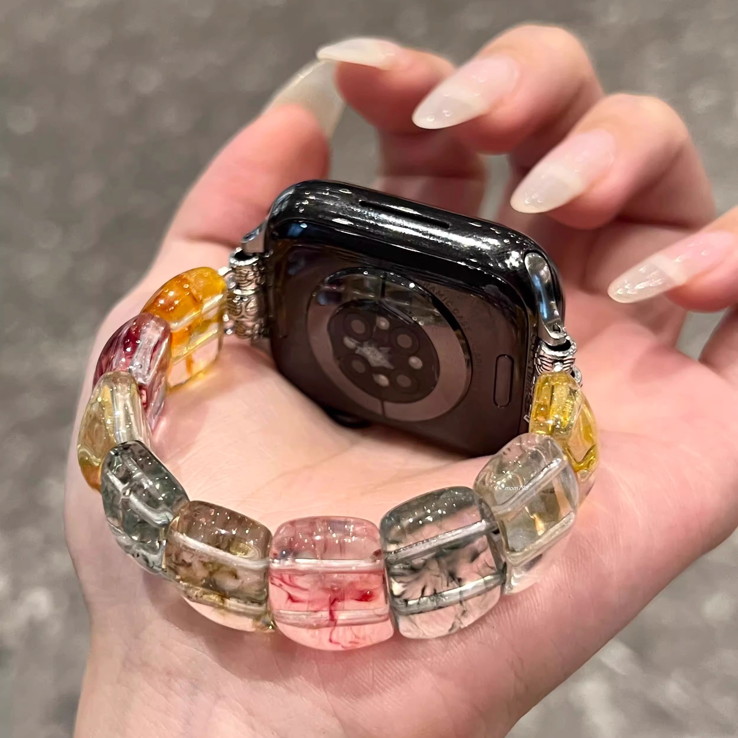 苹果手表iwatchs10表带天然水晶石高级感适用applewatch987代透明 - 图0