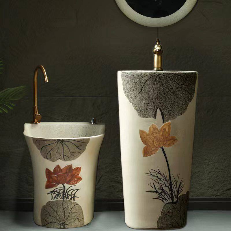 复古中式户外洗手盆庭院立柱盆一体落地式花园洗手池室外洗脸盆,淘宝优惠券,粉丝福利购,淘宝优惠卷