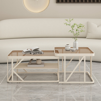 Net red cream wind set several minimalist modern living room rectangular combined primary and secondary tea table anti-explosion glass sofa tea table