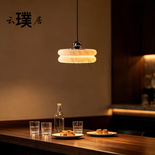 意式极简西班牙天然云石吊灯轻奢餐厅岛台餐桌灯创意吧台饭厅吊灯 - 图0