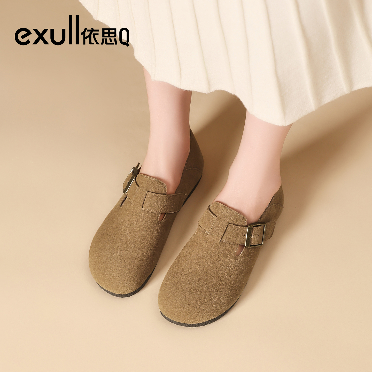 exull/依思Q2025秋冬季新款可露丽勃肯鞋女鞋一脚蹬复古休闲鞋 - 图0