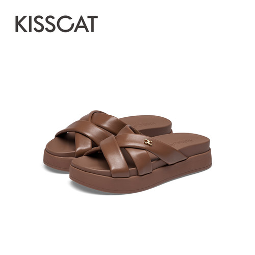 KISSCAT接吻猫秋季新款云朵软枕厚底增高凉拖度假外穿拖鞋女 - 图1