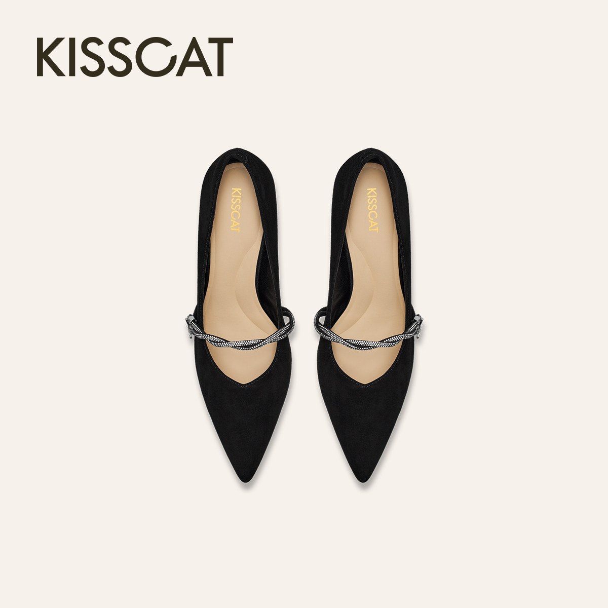 KISSCAT接吻猫[灿若星河]法式尖头单鞋女黑色婚鞋高跟鞋女晚宴鞋