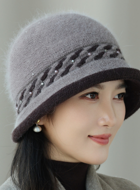 冬季保暖兔毛渔夫帽中老年人女款