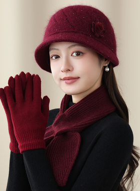 秋冬加绒保暖中老年女针织渔夫帽