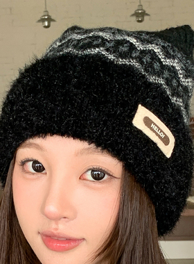 秋冬保暖加厚猫耳护耳毛线帽女