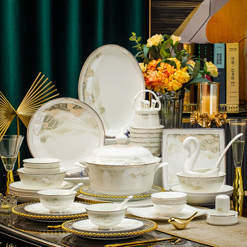 餐具礼盒套裝景德镇陶瓷碗碟家用乔迁结婚送礼高温釉面安全 - 图1