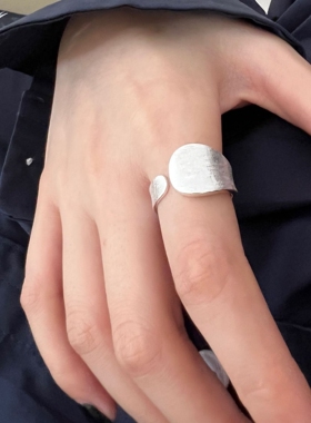 JHEPAN s925纯银不规则宽面拉丝戒指女简约ins嘻哈港风开口设计指