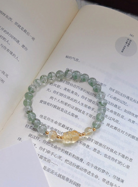 德琳居 蓝月光海蓝宝水晶手链女绿幽灵黄水晶貔貅小众设计简约