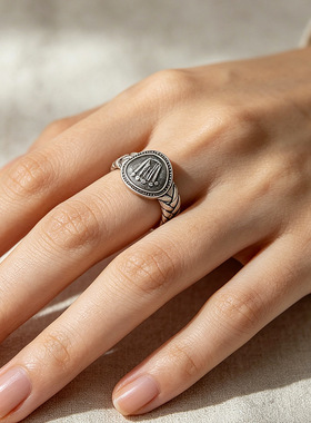 德琳居 文艺复古手饰s925银编织戒指做旧欧美个性皇冠男女通用