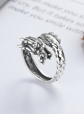 纯银龙年古风神龙戒指