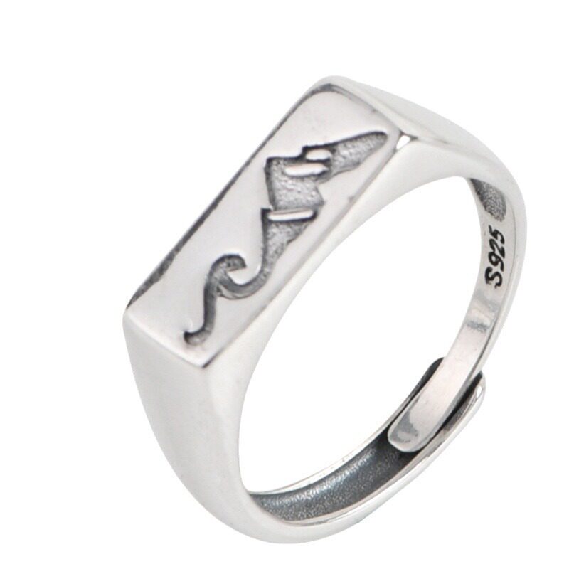 Delinju Retro Open Men's Peak Design Silver Ring Jewelry Square Plate Ring S925 Silver Ring