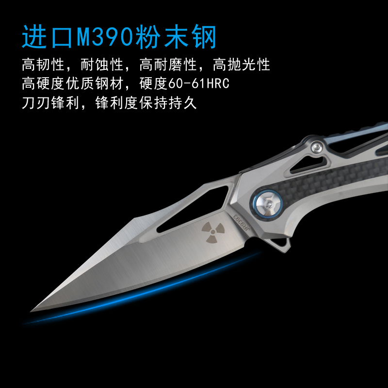 正品JUNGLE KNIFE户外便携防身折叠小刀高硬度M390粉末钢随身折刀 - 图2