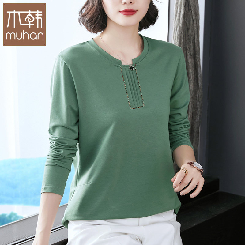 中年妇女夏装纯棉百搭秋衣短袖t恤 木韩T恤