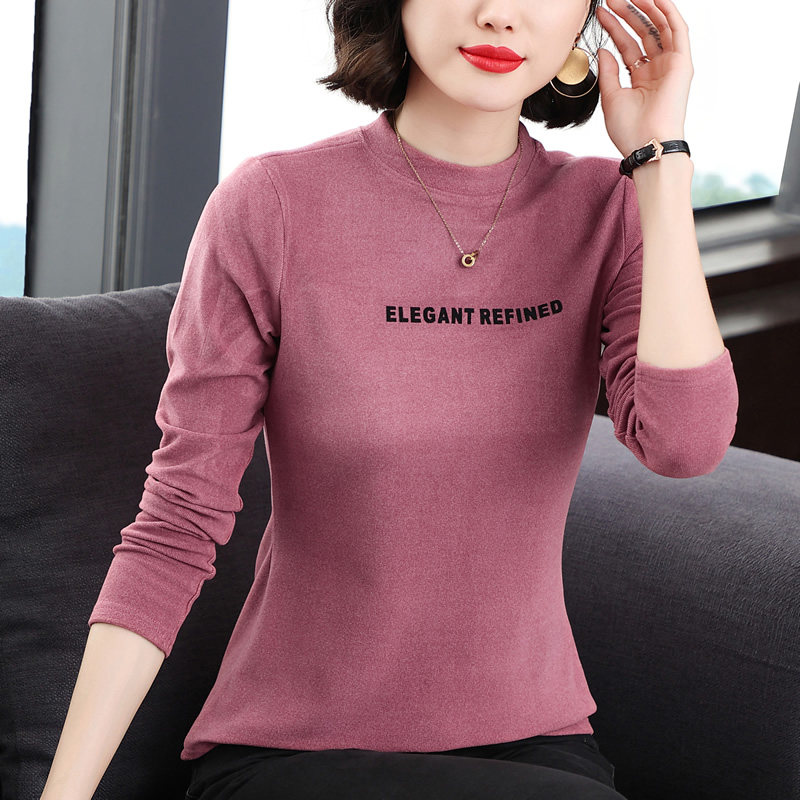 半高领女士中年内搭秋衣纯棉打底衫 木韩T恤