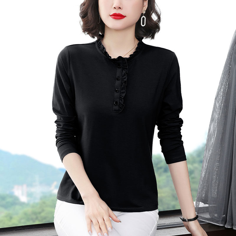 中年秋装纯棉长袖宽松秋衣 木韩T恤