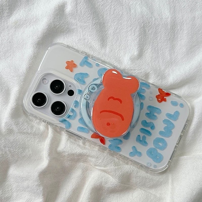 趣味涂鸦英文金鱼磁吸支架适用A6/OPPO Reno15/FindX9/X8S/14/12/13手机壳A98/A6pro新款K13/A2/A79防摔A3/56 - 图2