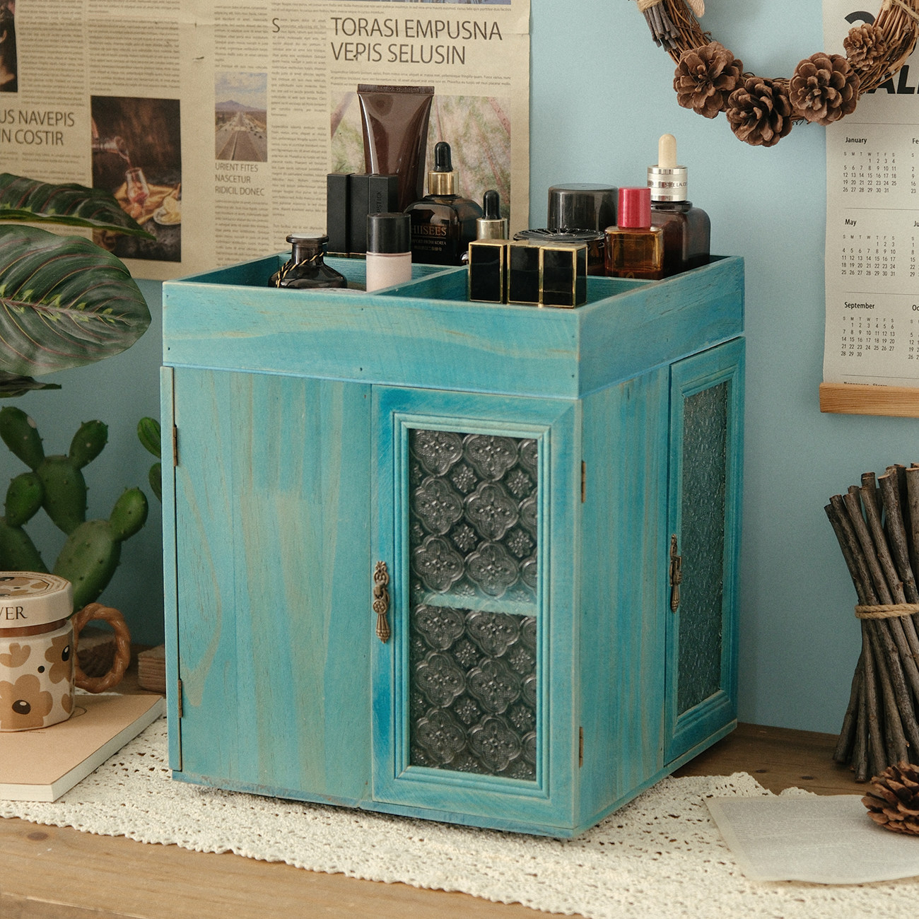 可旋转实木首饰化妆品收纳架桌面梳妆台护肤品口红分格整理置物架,淘宝优惠券,粉丝福利购,淘宝优惠卷