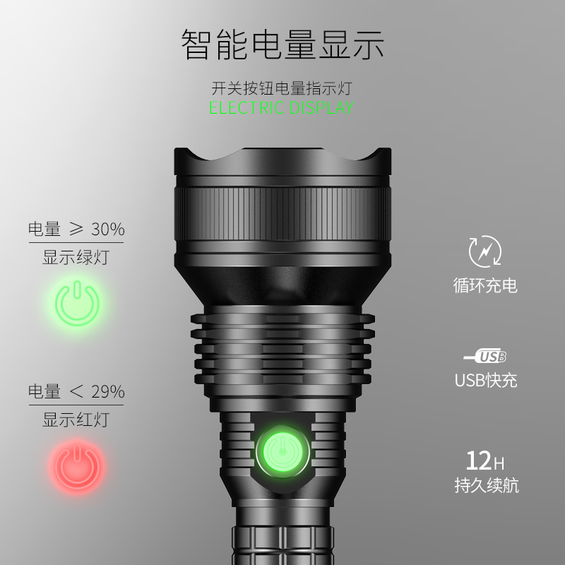 强光手电筒多功能充电灯氙气超亮特种兵耐用户外家用应急远射手灯