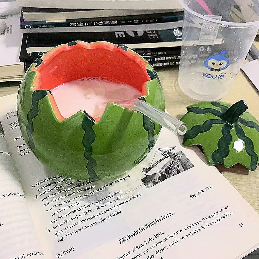 陶瓷多功能泡面碗夏日清凉感西瓜带盖杯子碗高颜值宿舍工位ins,淘宝优惠券,粉丝福利购,淘宝优惠卷