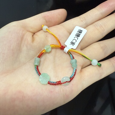 百事无忌新生婴儿童宝宝初生儿红绳手链纯银七彩线八卦葫芦平安扣