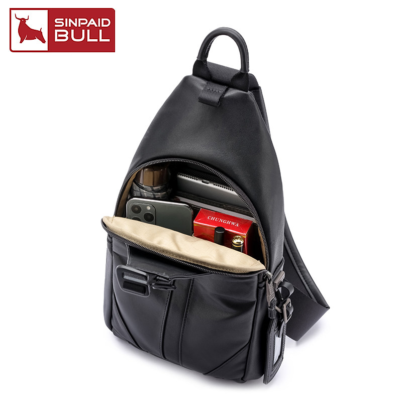 男士头层牛皮胸包多功能户外斜挎包 sinpaidbull男士包袋