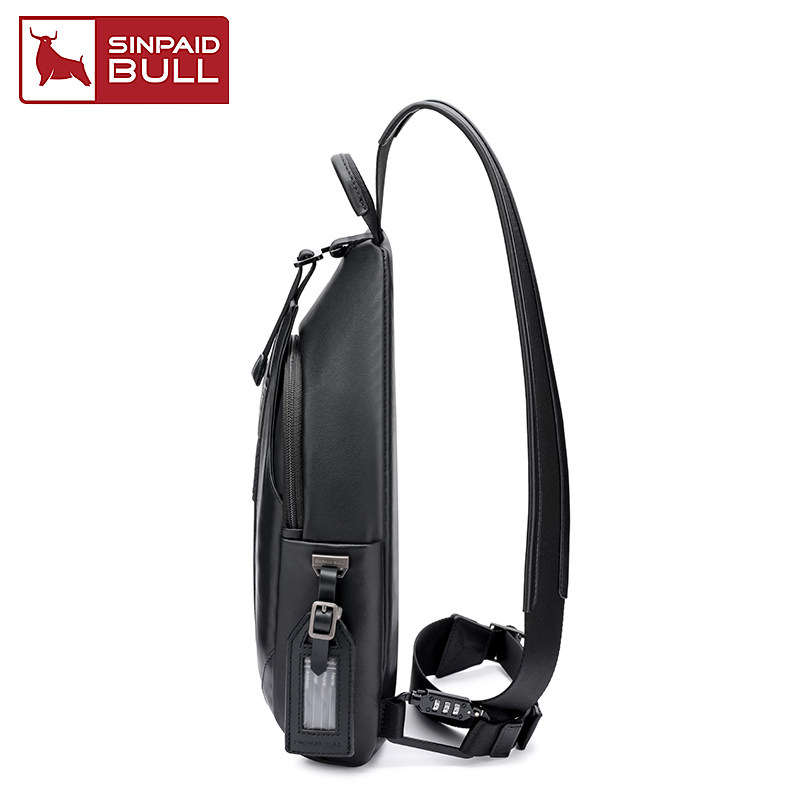 男士头层牛皮胸包多功能户外斜挎包 sinpaidbull男士包袋