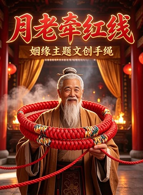 月老牵红线红绳手绳姻缘主题文创情侣红绳随身手饰本命年红色礼物