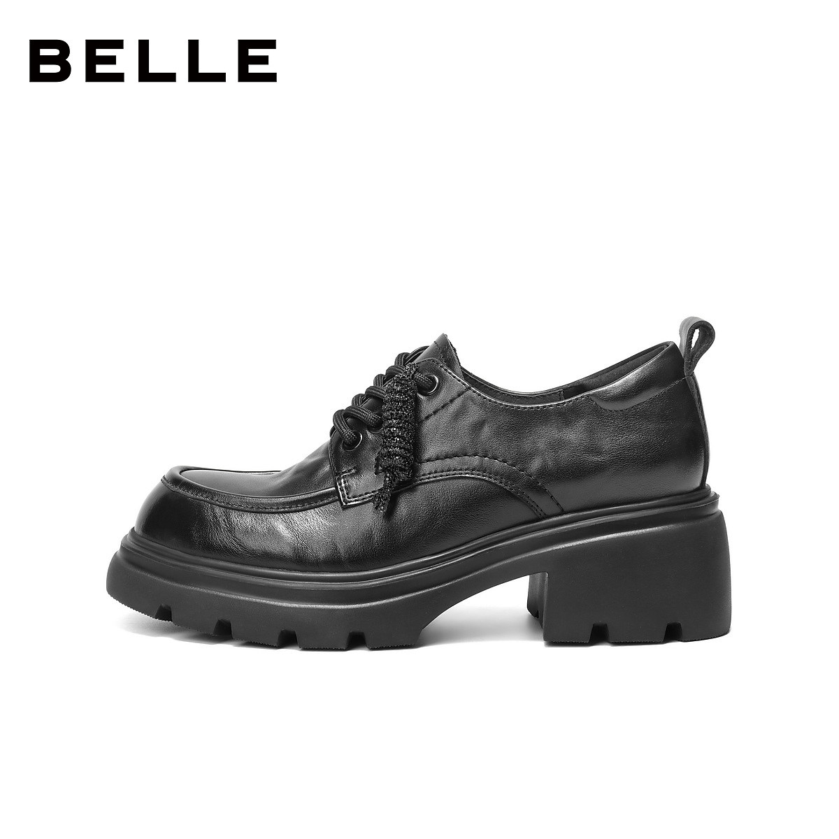 百丽复古厚底牛津鞋女商场春新款乐福黑色小皮鞋深口单鞋E9N1DAM6,淘宝优惠券,粉丝福利购,淘宝优惠卷