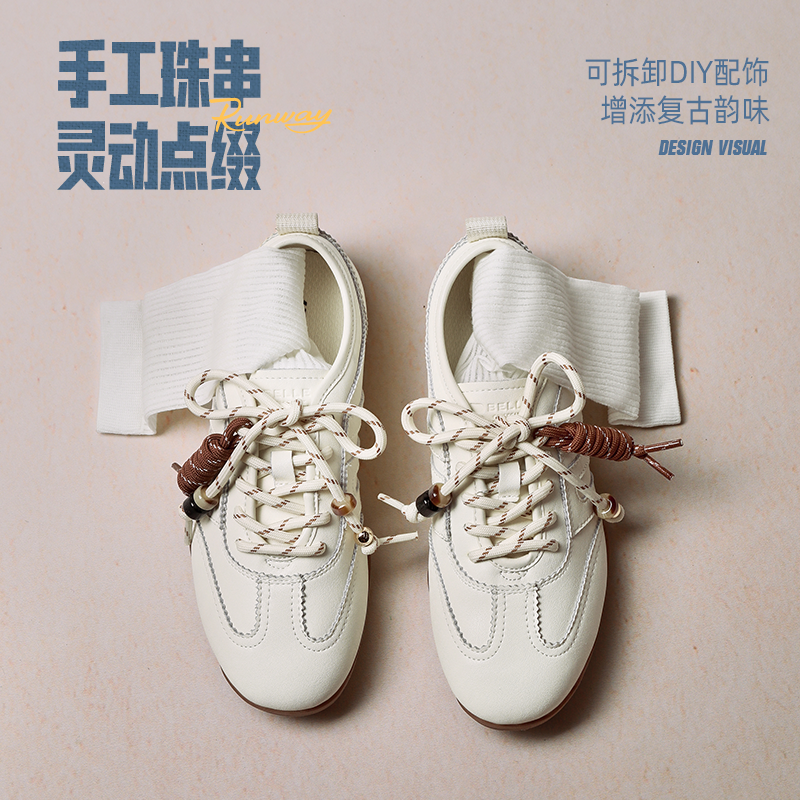 百丽跑道棒球德训鞋美式复古薄底女新款串珠休闲小白板鞋B2867CM5,淘宝优惠券,粉丝福利购,淘宝优惠卷