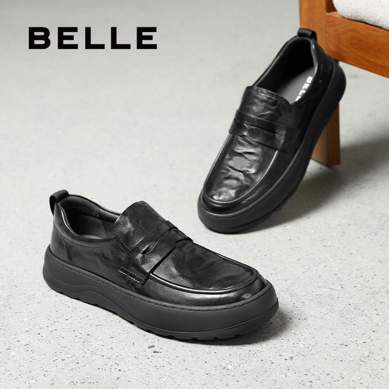 百丽男鞋一脚蹬商务鞋2025春新牛皮革爸爸鞋套脚休闲皮鞋A1842AM5 - 图3