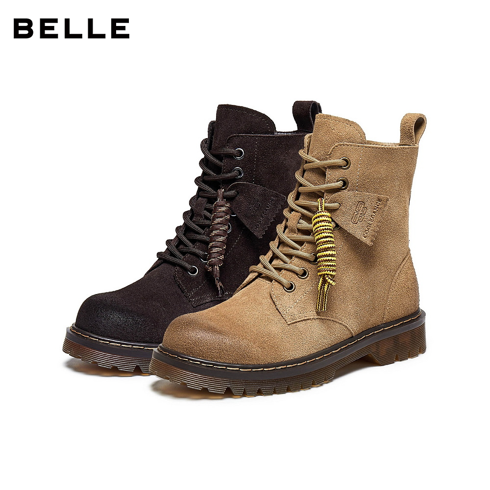 百丽复古绒面英伦风马丁靴子2025新款女款牛津底休闲短靴BCX64DZ5 - 图3