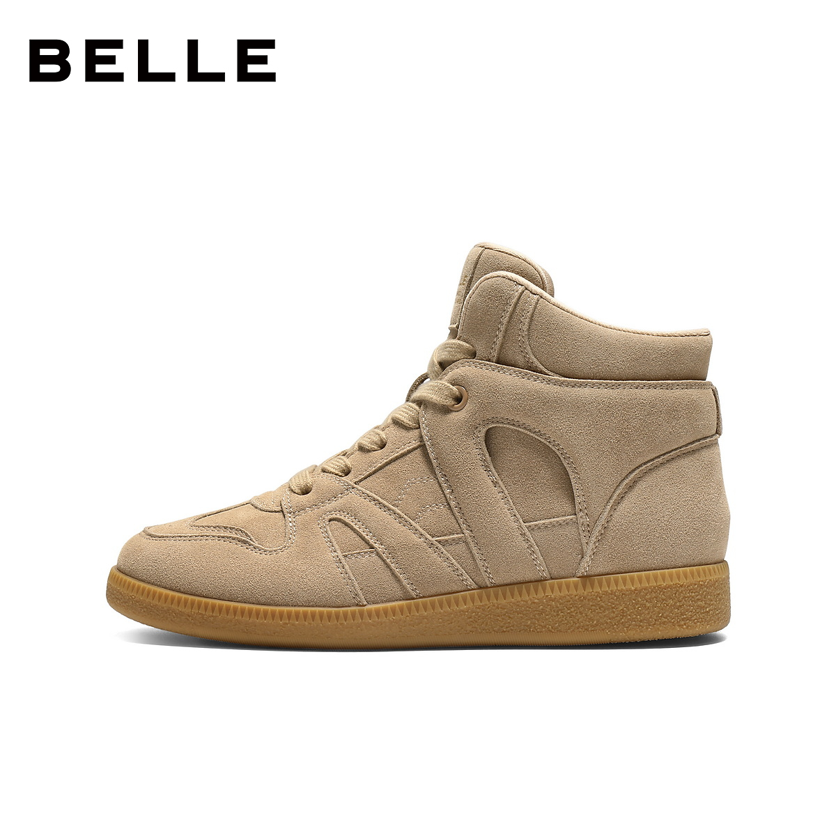 百丽复古保暖高帮鞋女2025冬新商场同款舒适薄底休闲鞋E8H1DDD5 - 图0