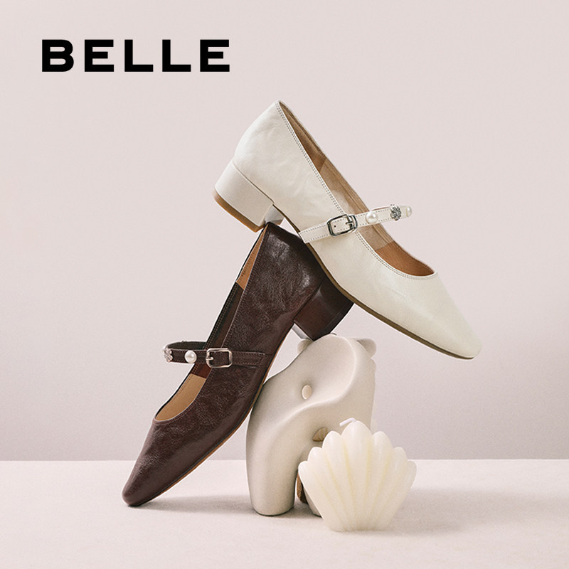 百丽女鞋复古羊皮粗高跟玛丽珍鞋女秋季新款浅口单鞋子E3Z1DCQ5,淘宝优惠券,粉丝福利购,淘宝优惠卷