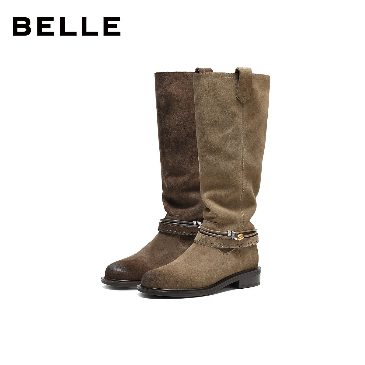 百丽女鞋复古堆堆靴西部靴女冬季新款巴恩风高长筒靴子F2S1DDG5,淘宝优惠券,粉丝福利购,淘宝优惠卷