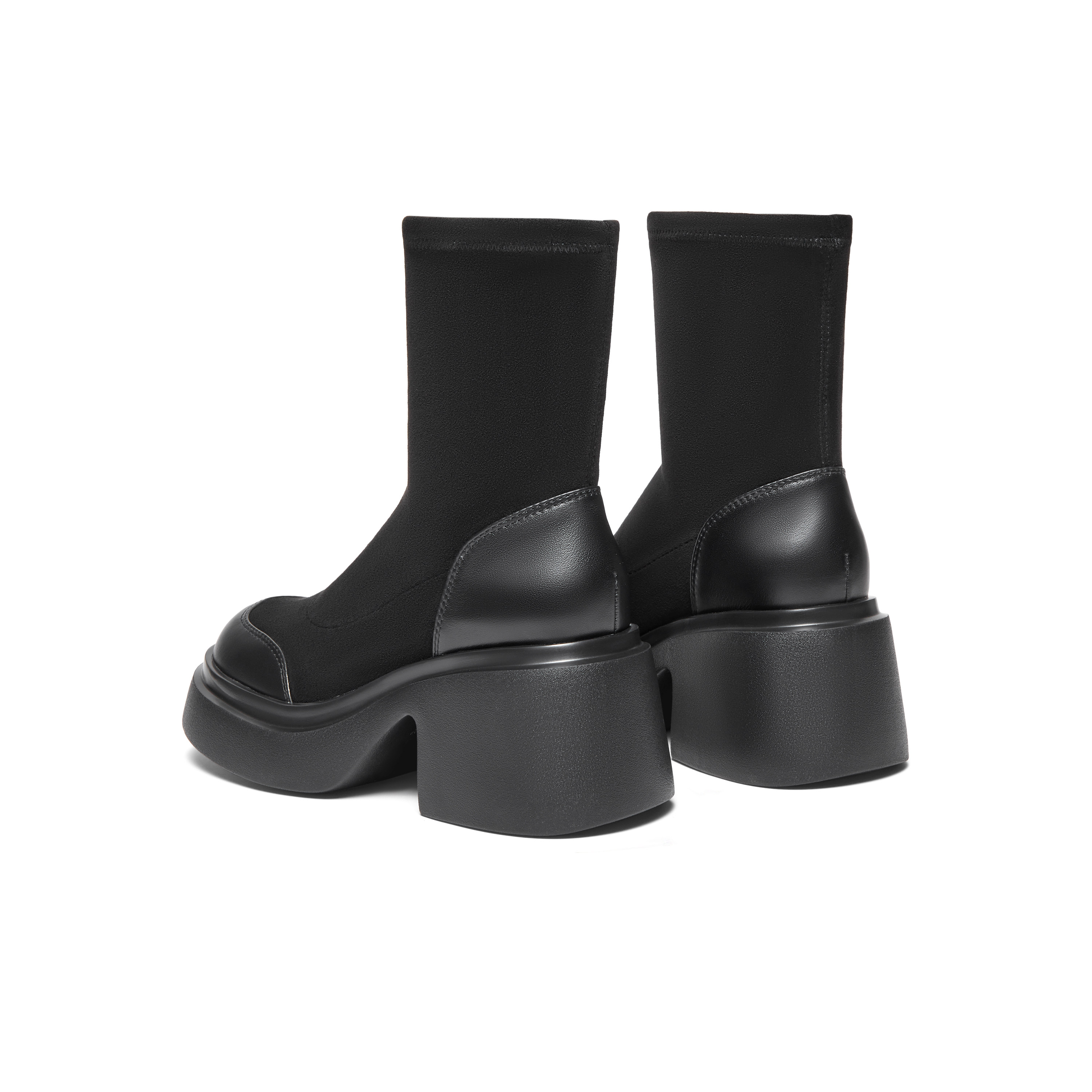 天美意粗跟厚底弹力靴高跟时装靴女复古短靴子冬CPB60DZ3奥莱,淘宝优惠券,粉丝福利购,淘宝优惠卷