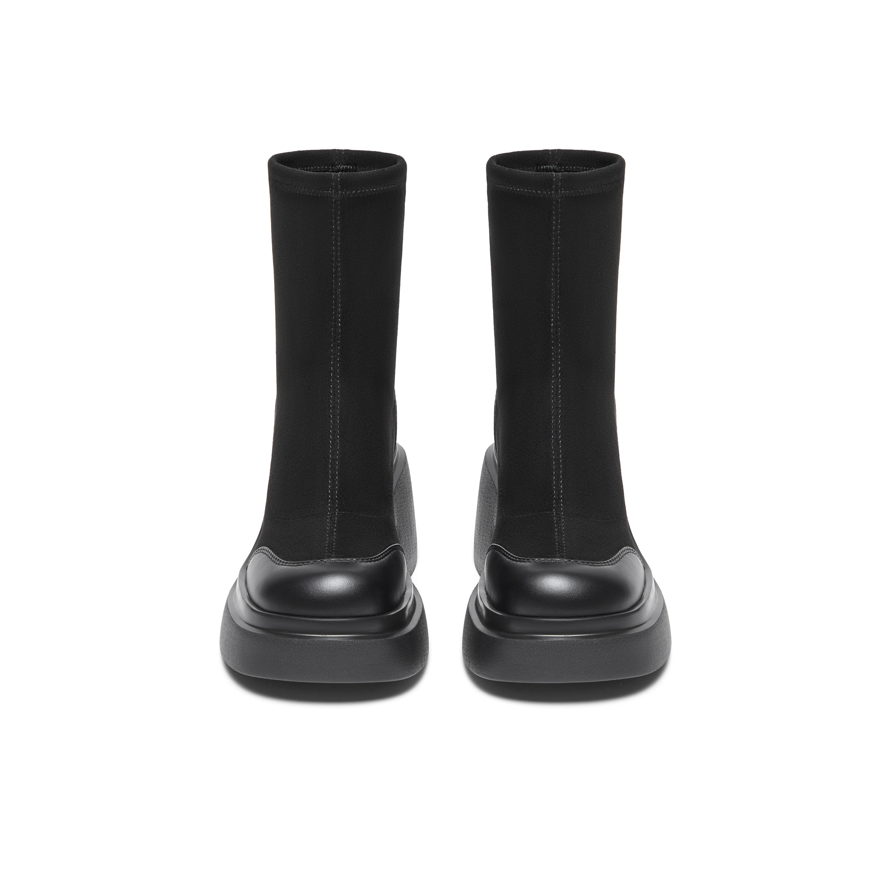 天美意粗跟厚底弹力靴高跟时装靴女复古短靴子冬CPB60DZ3奥莱,淘宝优惠券,粉丝福利购,淘宝优惠卷