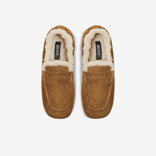 Bestu 2025 new winter loafers, fashionable retro casual plus velvet warm women's single shoes UXE06DA5